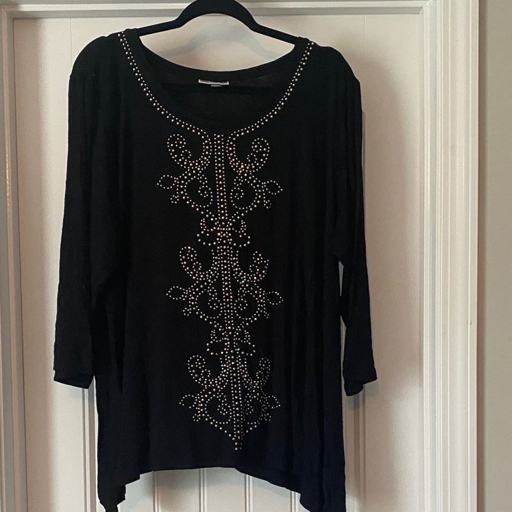 JM Collection Black Tunic with Silver Studs